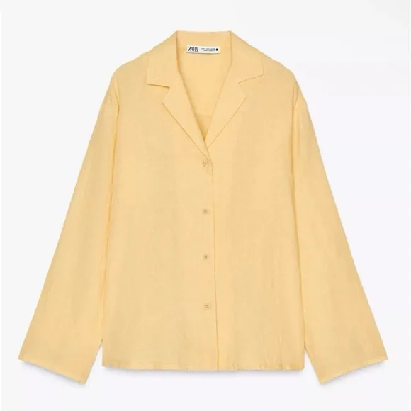 Zara 100% Linen ZW Collection Pastel Yellow Shirt NWT Size Small - Picture 3 of 12